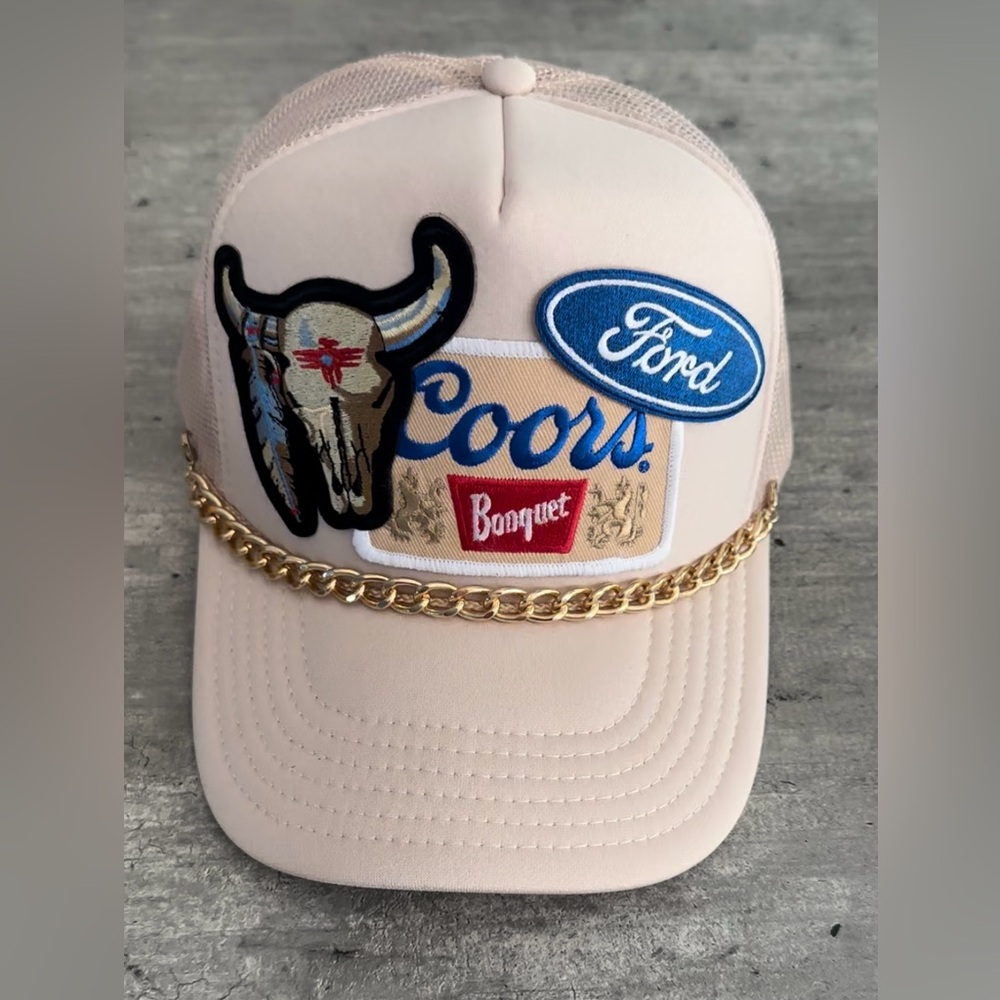 Handmade Coors / Ford inspired trucker hat with gold chain